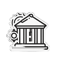 Bankgeb&auml;ude-Symbol mit Zahnr&auml;dern f&uuml;r Bank&uuml;berweisung-Verarbeitung