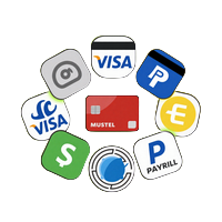 Kreditkarten- und E-Wallet-Symbolcluster mit Limettengrün-Akzent