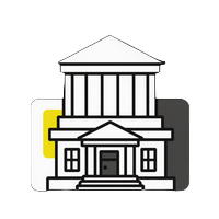 Prepaid-Karte und Banksymbol mit gelbem Akzent
